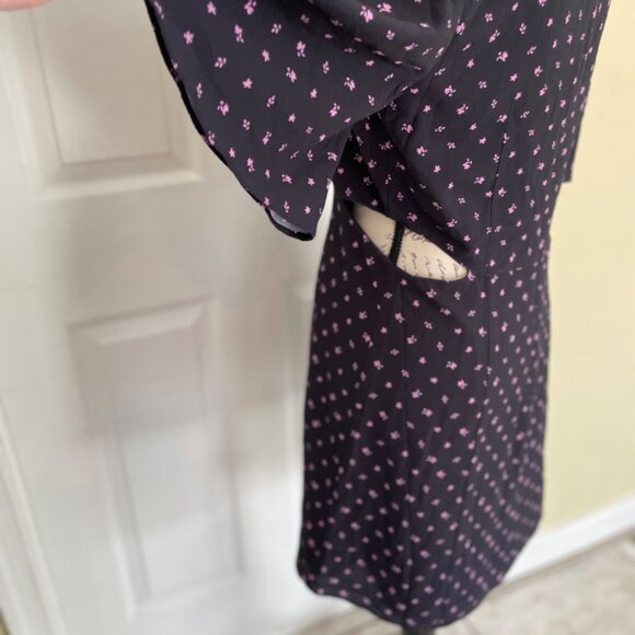 French Connection Verona Crepe Mini Dress Navy Blue Pink Floral Cut Outs Short 8 - Picture 7 of 16